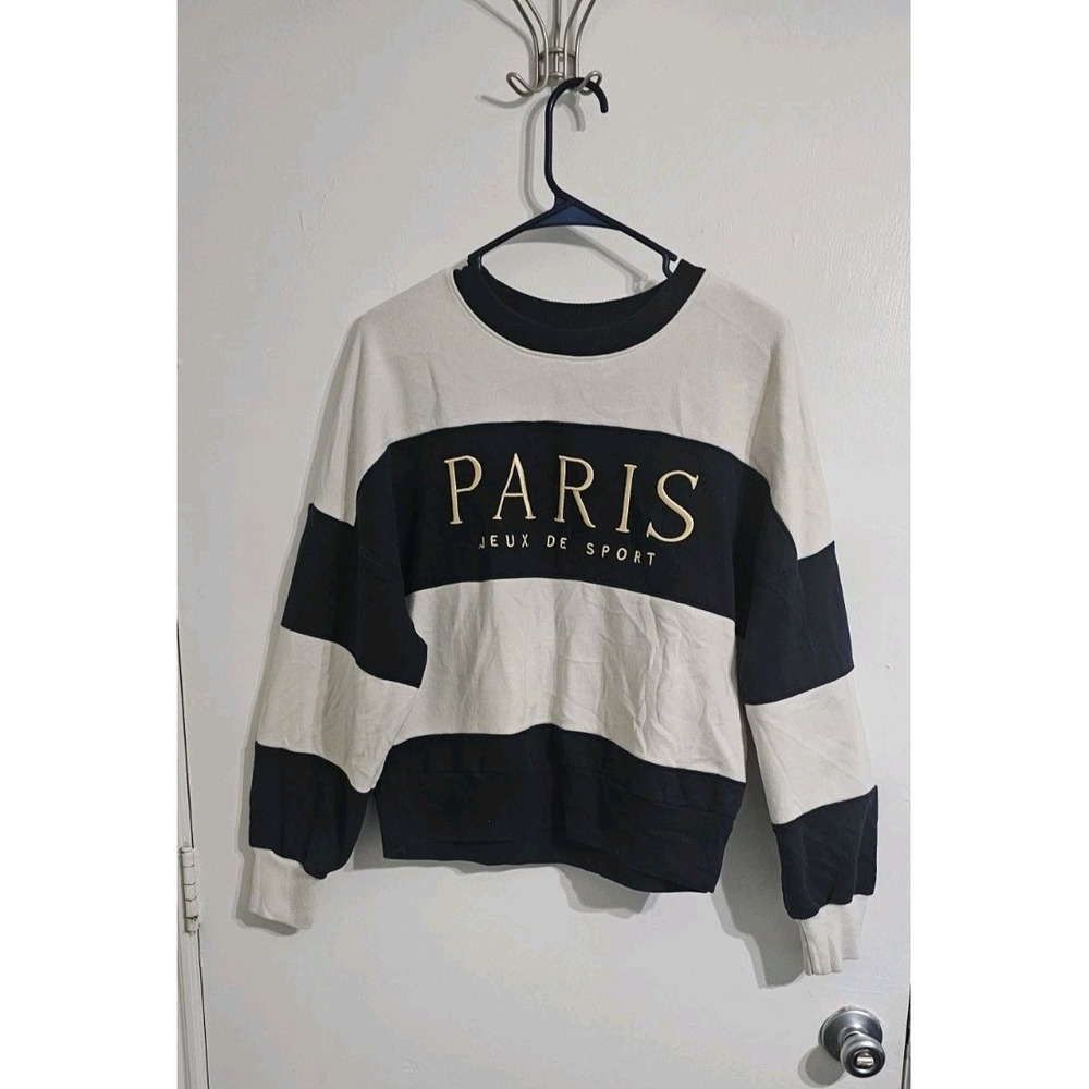 Abercrombie & Fitch Paris Crew Neck  Sweatshirt Blue Stripe‎ Medium Casual Rugby